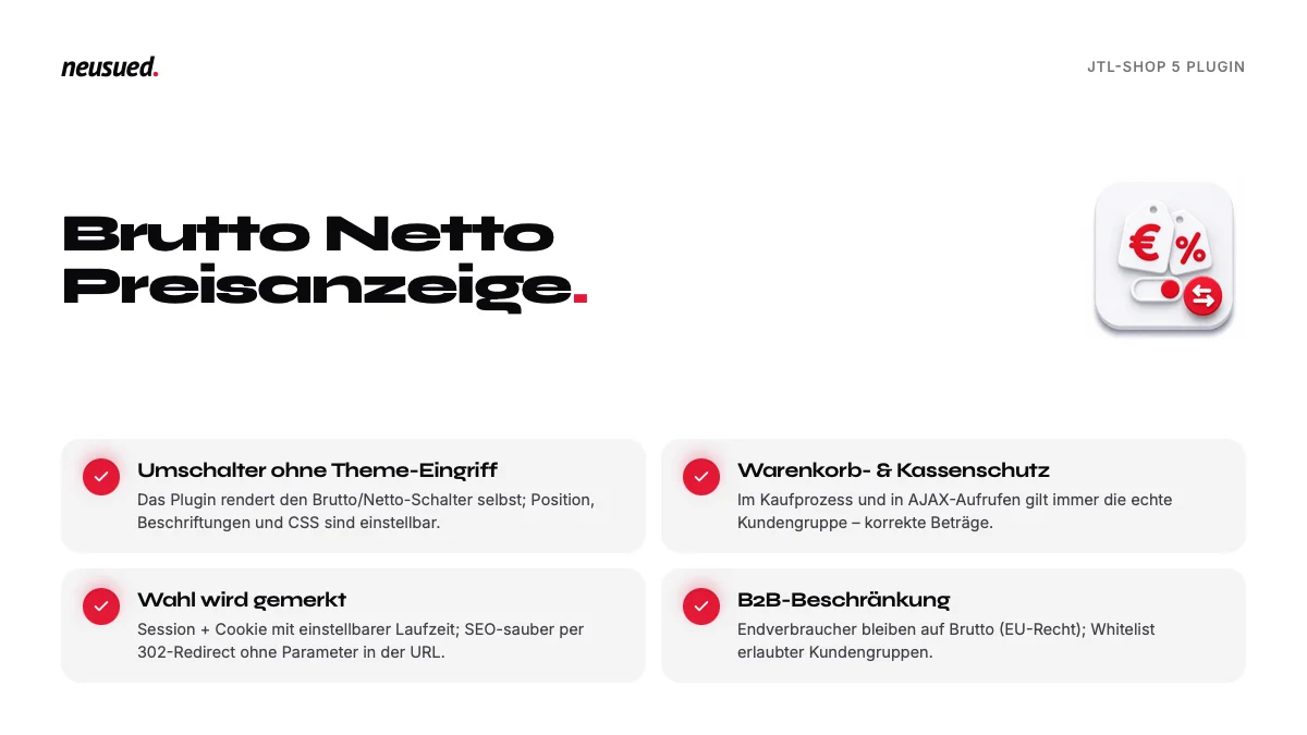 Brutto Netto Preisanzeige – Funktionsübersicht